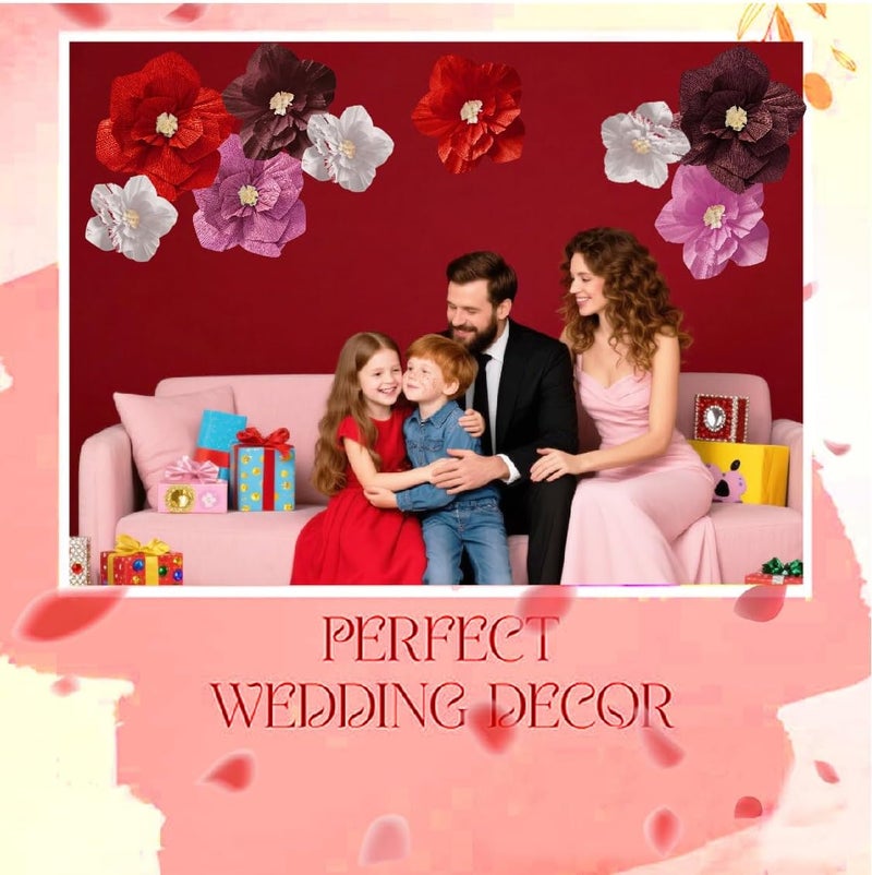 Linnoptimix Red Birthday Party Decorations Paper Flowers Artificial Crepe Tissue Hot White Wall Décor Wedding Birthday Bridal Baby Shower Classroom Nursery Room Backdrop Centerpieces (Red Series (9PCS)) - Image 3